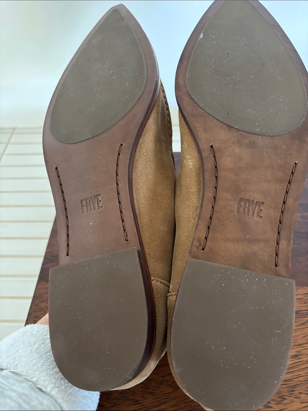 Frye Pointed Suede Slip-On Loafers in Camel Brown 9.5 - Picture 6 of 9